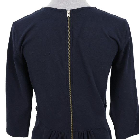 eShakti Dress Womens 12 Navy Blue Cotton Stretch Knit Zip Faux Wrap V Neck - Picture 9 of 12